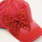 Bejeweled Bow Pearl Bling Glitz Ponytail Cap, Adjustable