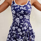 Sky Blue Crossed Back Floral Print swim dress