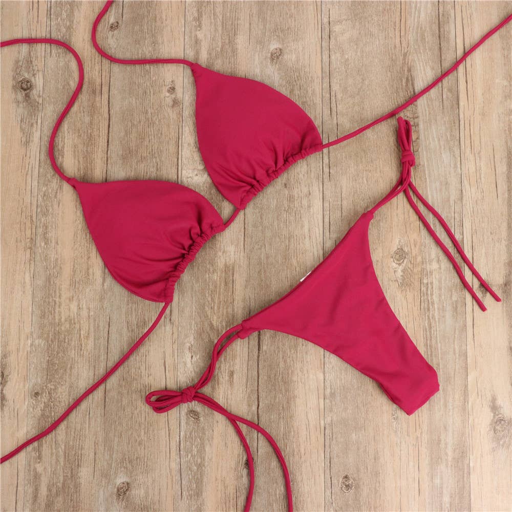 2-Piece Solid Color thong Bikini Swimsuit