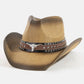 Western Long Horn Studded Strap Straw Cowboy Hat: KA
