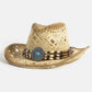 Straw Braided Concho Beaded Strap Cowboy Hat: BR