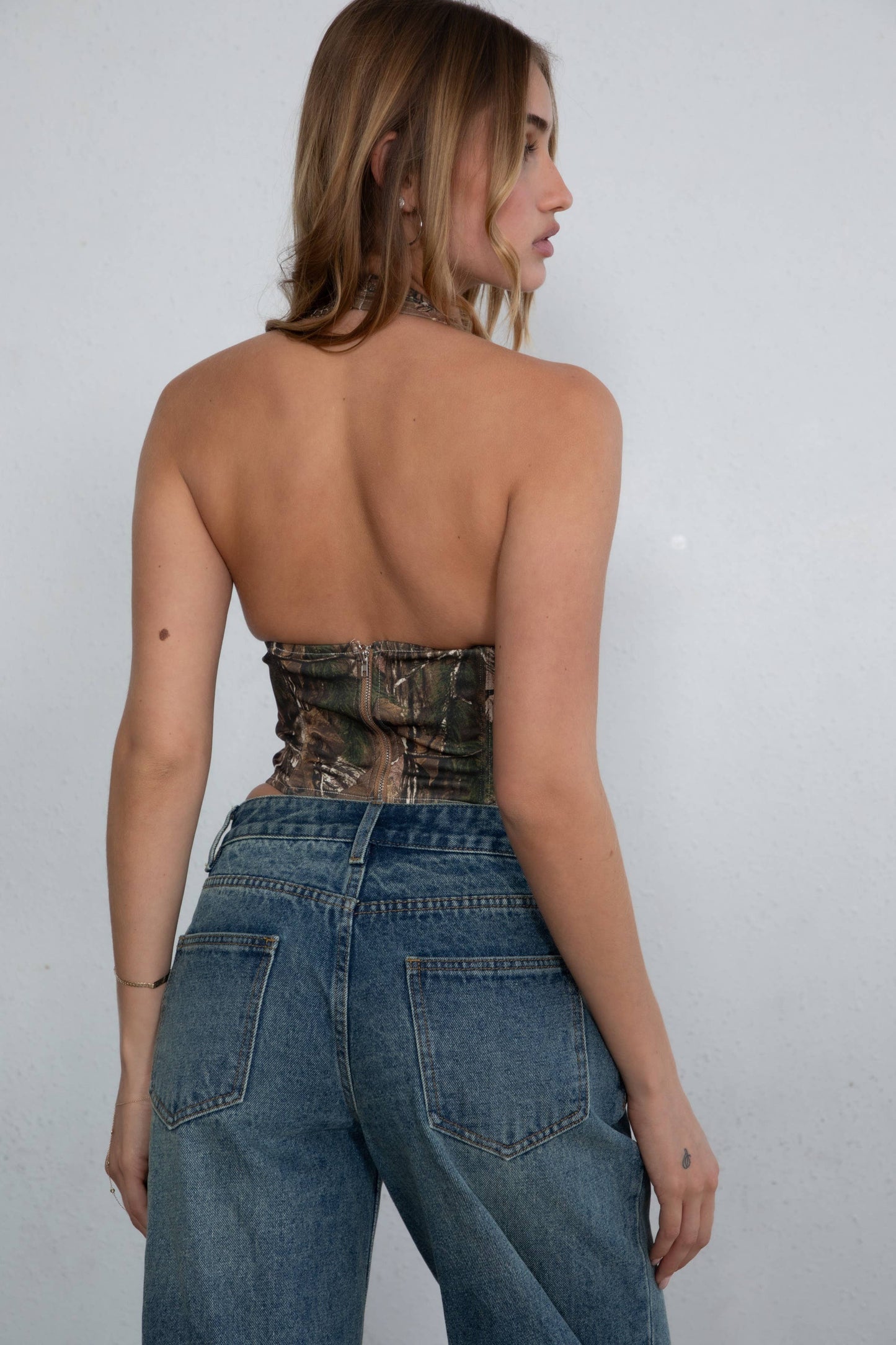 CAMOU Camo Print Halter Bustier Corset Top: Blush Multi