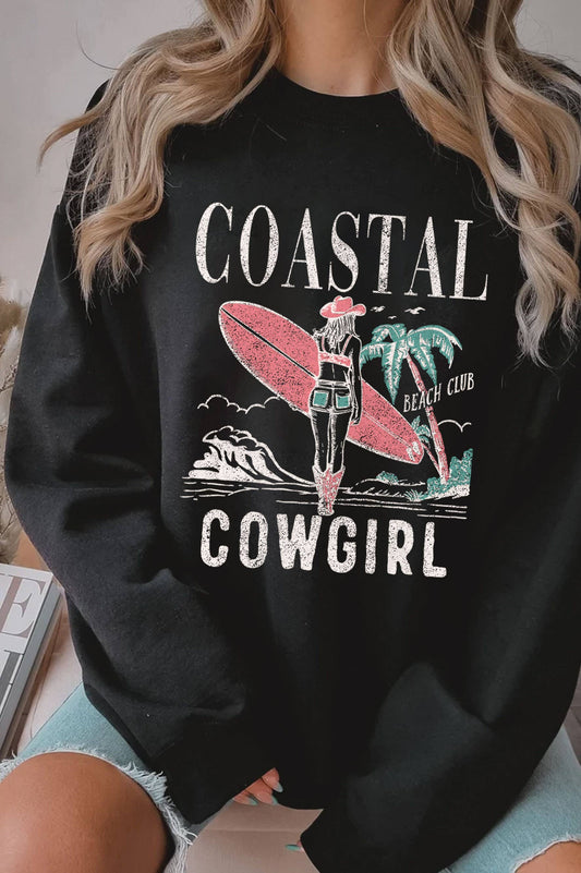 COASTAL COWGIRL BEACH CLUB GRAPHIC BRUSHED SWEATSHIRTS