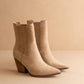 The Lydia | Almond Suede Pointed Toe Western Bootie: ALMOND