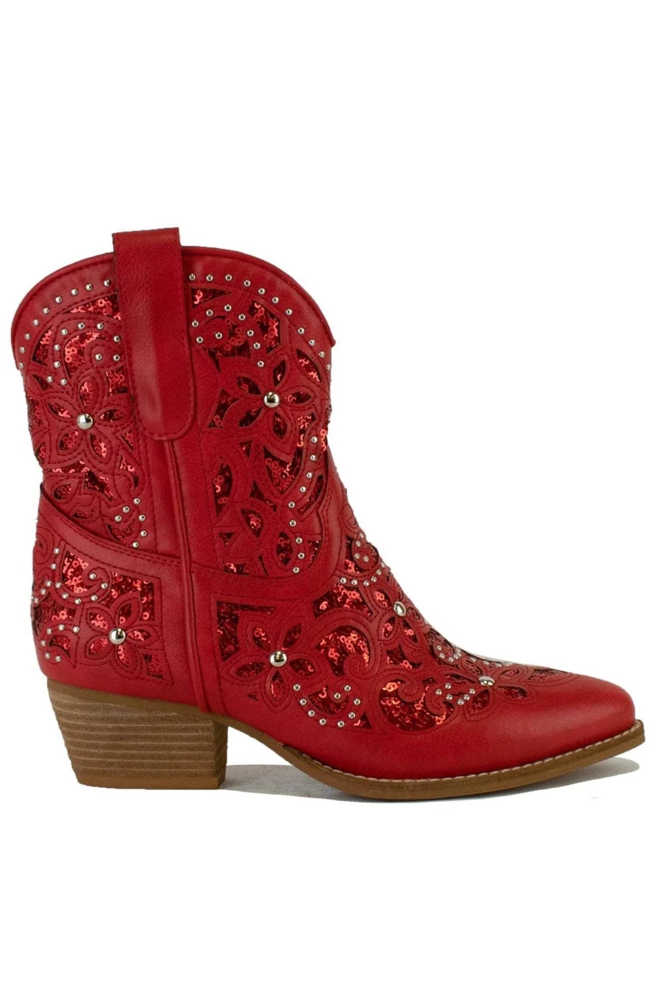 Beast Fashion Block Heel Sequins Western Cowgirl Boots