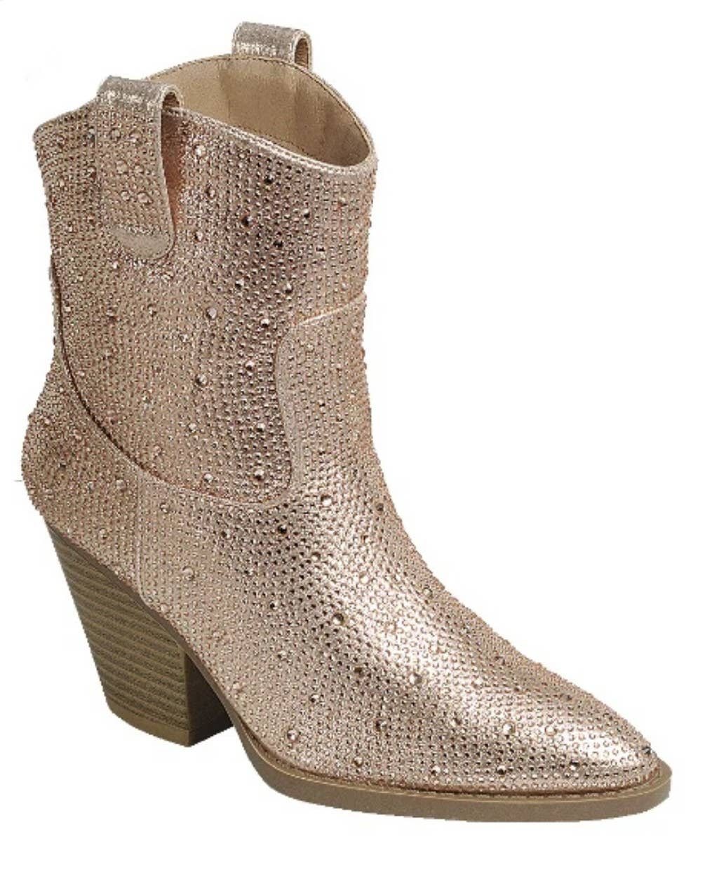Rhinestone Western Booties: Rose Gold
