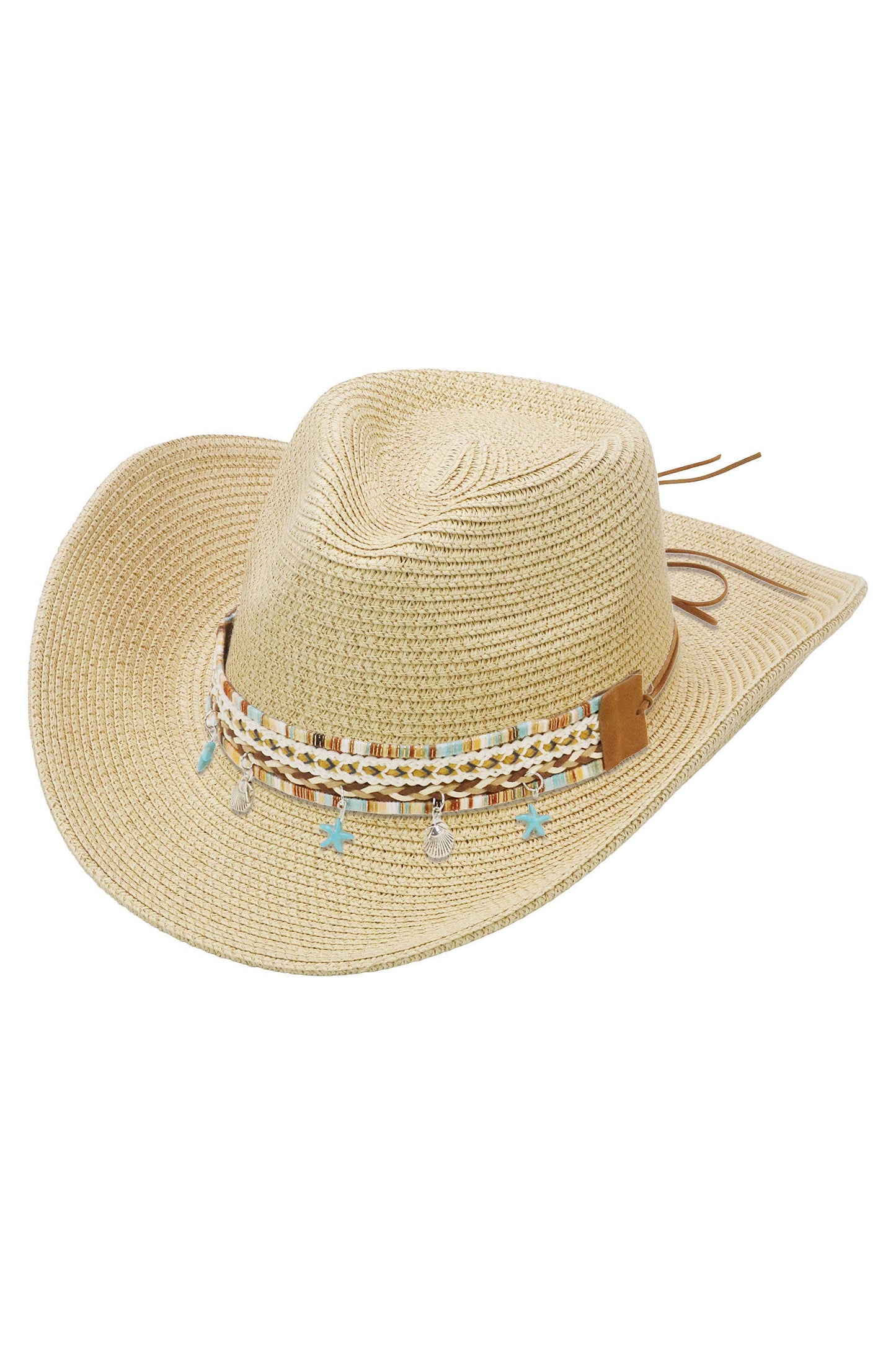 Blue Starfish Straw Coastal Cowgirl Hat: TAN / ONE SIZE