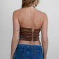 BECKEE CP Vegan Leather Western Rhinestone Corset Top