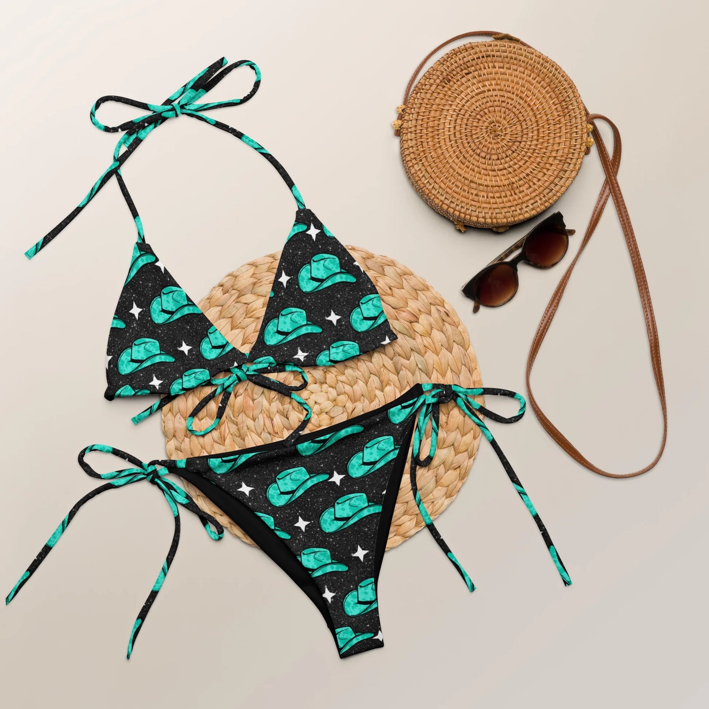 Yeehaw Turquoise Hat String Bikini bootom