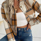 Buttoned Cardigan Plaid Jacket With Pocket:100%Polyester.