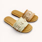 WOVEN FABRIC UPPER WITH EMBELLISHED BEADING DECOR: BEIGE