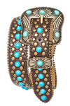 Turquoise Pave Western Belt: Brown