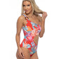 522043-RED TROPICAL ONE SHOULDER ONE PIECE SWIMSUIT