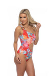 522043-RED TROPICAL ONE SHOULDER ONE PIECE SWIMSUIT