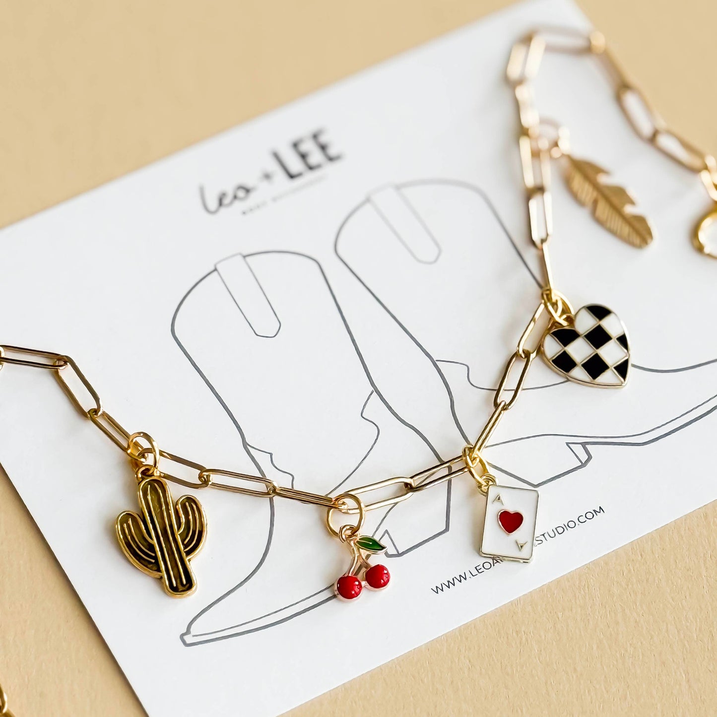 Western Boot Charm Wrap – Gold Chain with Cowgirl Charms: Saddle Up Set