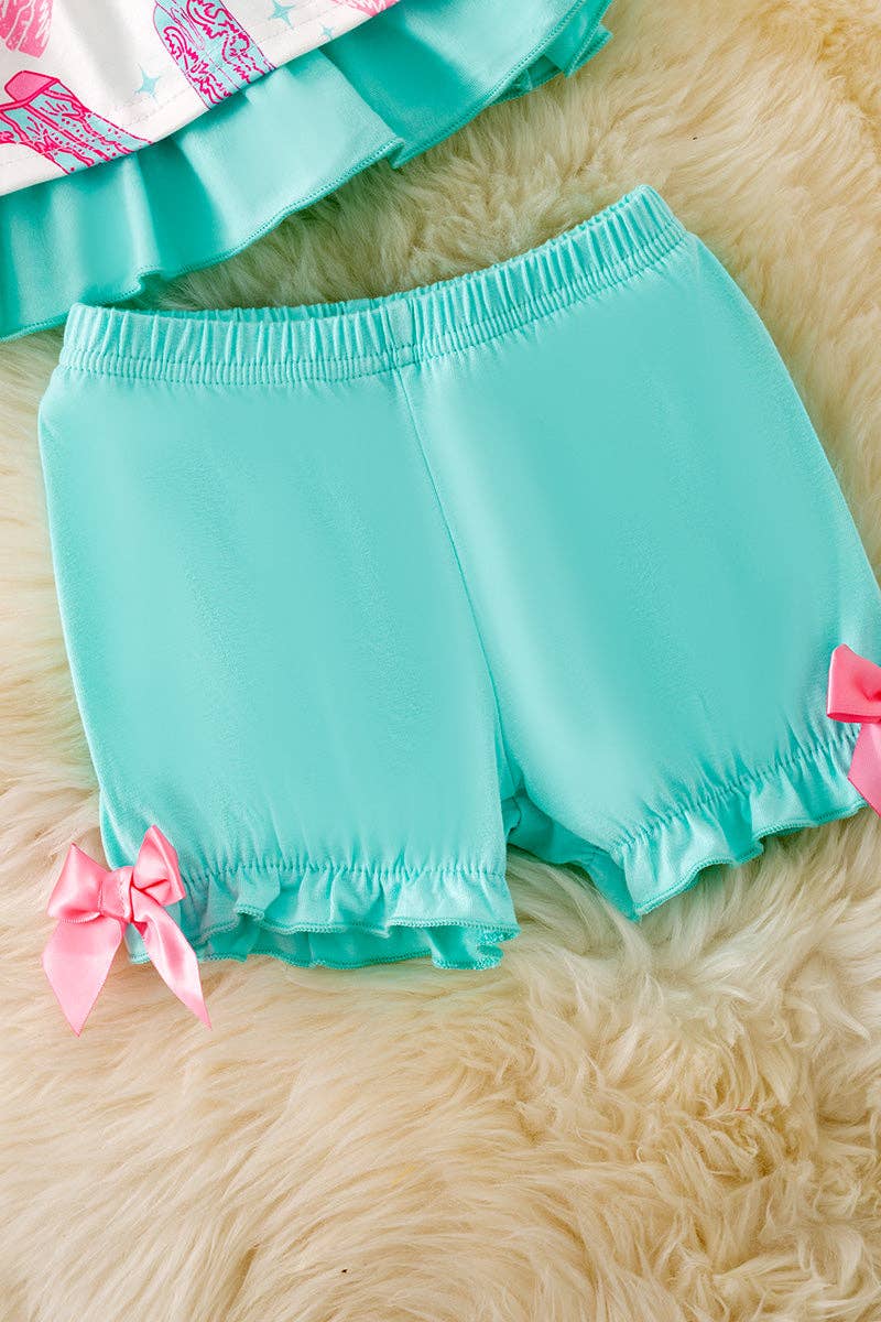 Cowgirl boot printed baby tunic and shorts. RPG52129 Jean