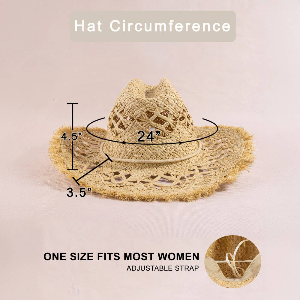 Frayed Edge Open Weave Straw Cowboy Hat: IV