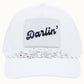 DARLIN' Bejeweled Glitz Athletic Trucker Cap + Leatherette: Rose