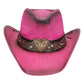 Heart Bling Rhinestone Belt Ombre Straw Cowboy Hat: Beige