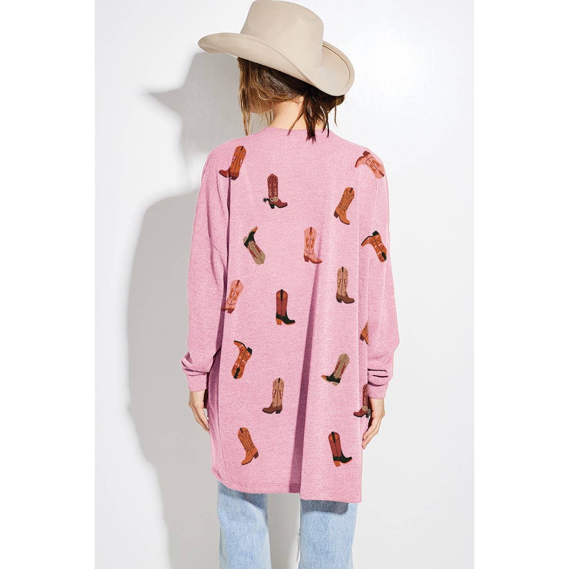Cowgirl boots print Knit casual style Cardigan