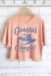 COASTAL COWGIRL GRAPHIC LONG CROP TOP: PEACH