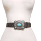 Western Silver Turquoise Buckle w. Ostrich Belt: Black / M/L