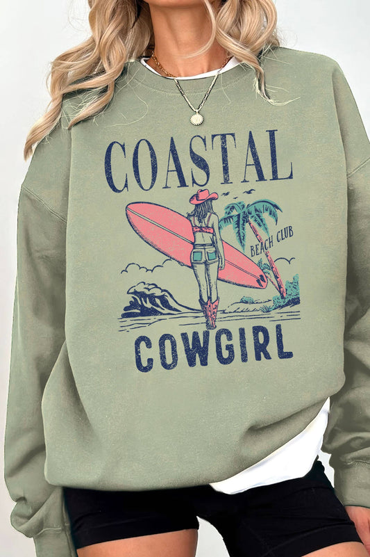 COASTAL COWGIRL BEACH CLUB GRAPHIC BRUSHED SWEATSHIRTS