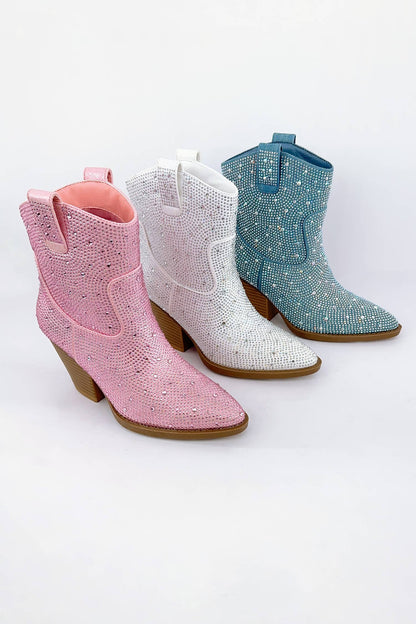 BEDAZZLED GLAM WESTERN ANKLE BOOTS