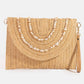 Shell Beaded Accent Paper Woven Envelope Clutch Bag: TA