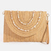 Shell Beaded Accent Paper Woven Envelope Clutch Bag: TA