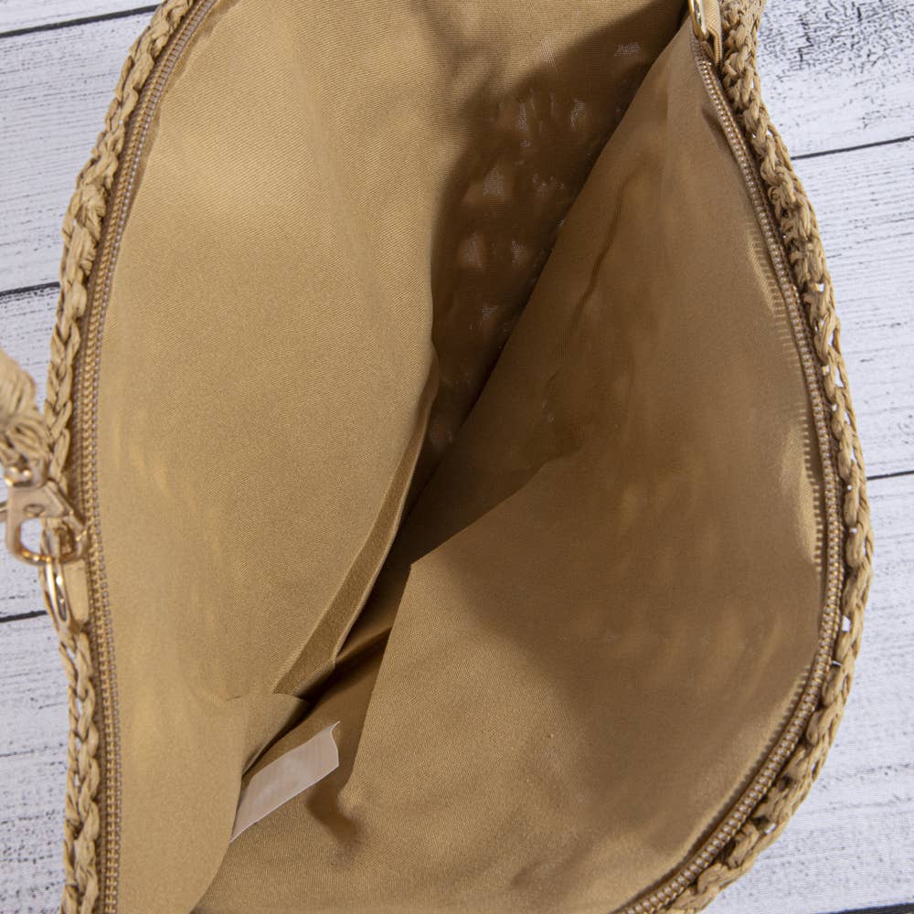Pearl Beaded Straw Crochet Shell Bag