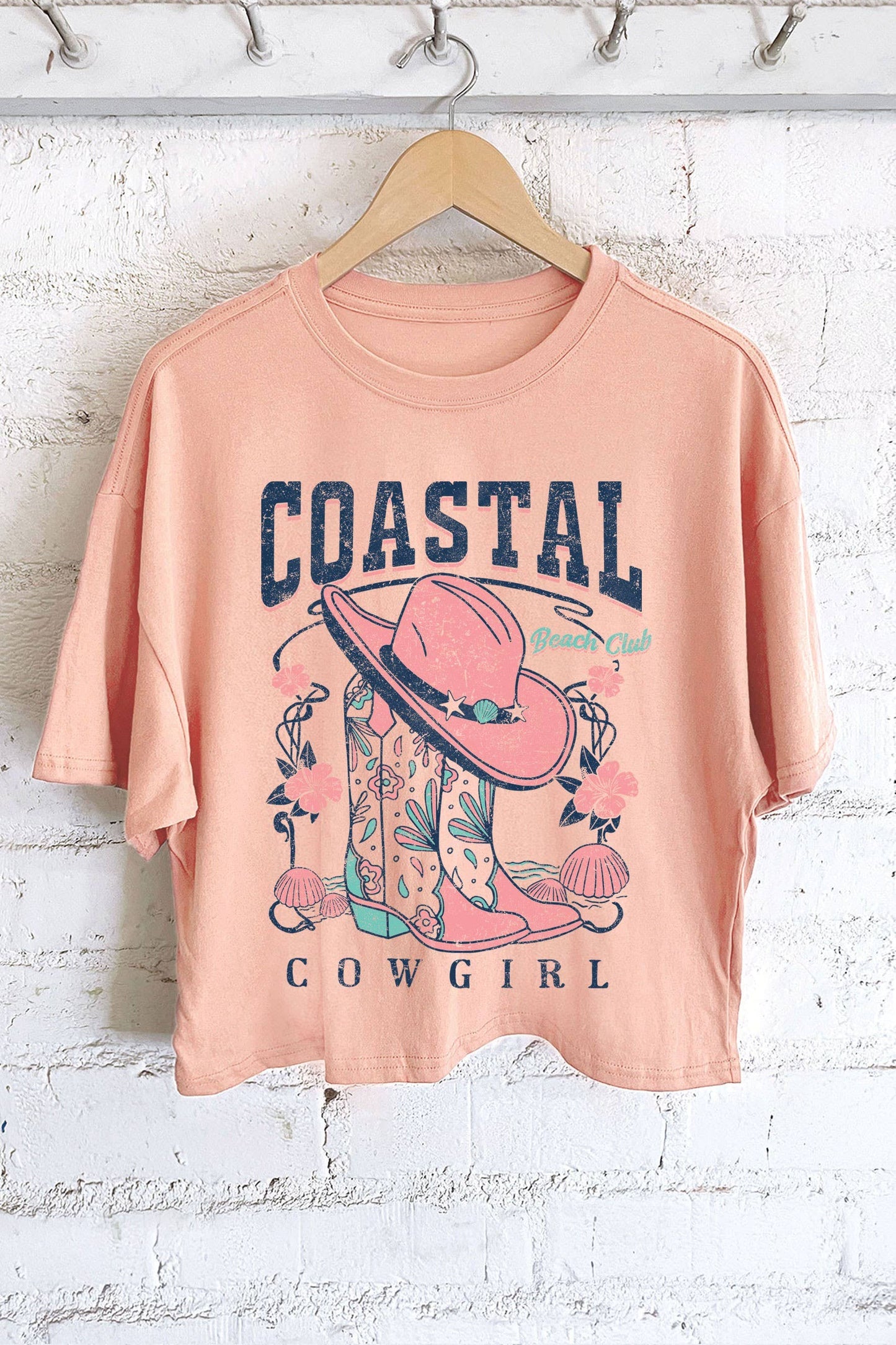 COASTAL COWGIRL BOOTS GRAPHIC LONG CROP TOP