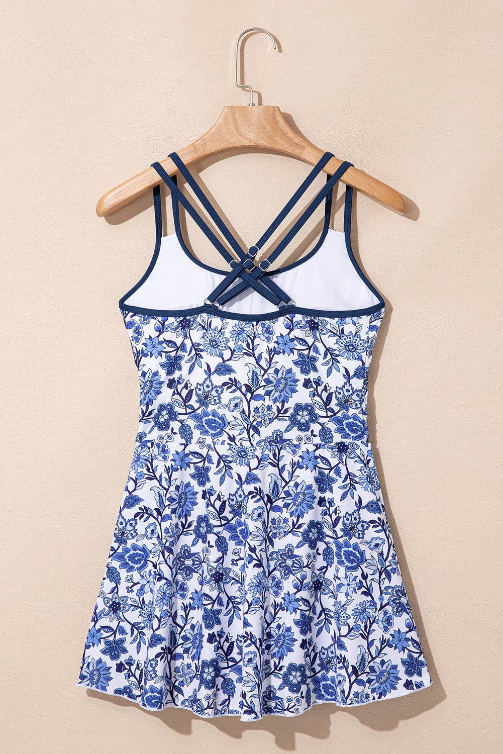 Sky Blue Crossed Back Floral Print swim dress