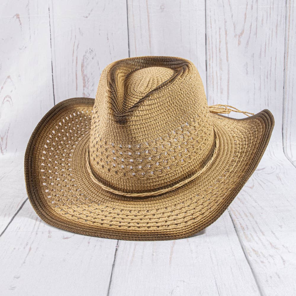 Ombre Honeycomb Knit Weave Straw Cowboy Hat
