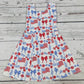 Flower Bow Print Girls Patriotic Athletic Dresses