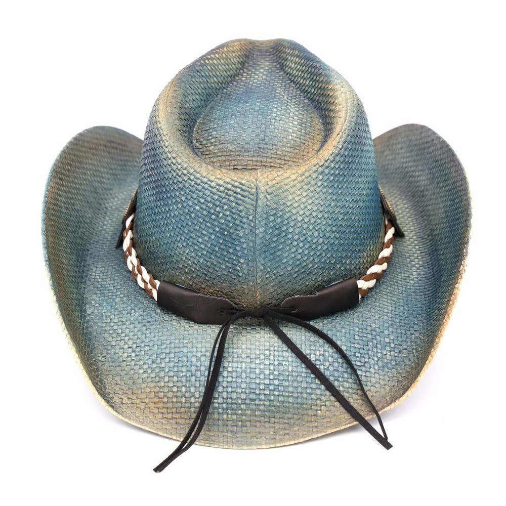 Yellow Star Print Western Eagle Medallion Cowboy Hat: BLUE