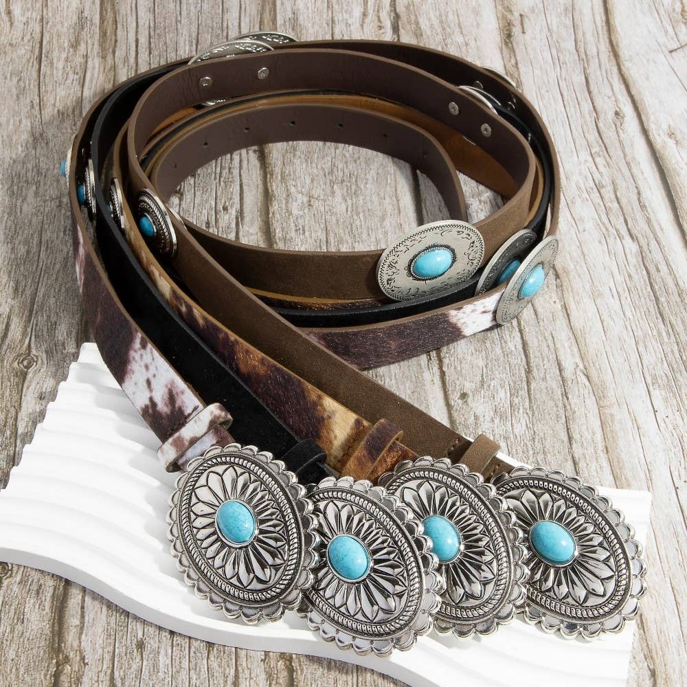 Oval Concho Buckle Western Belt