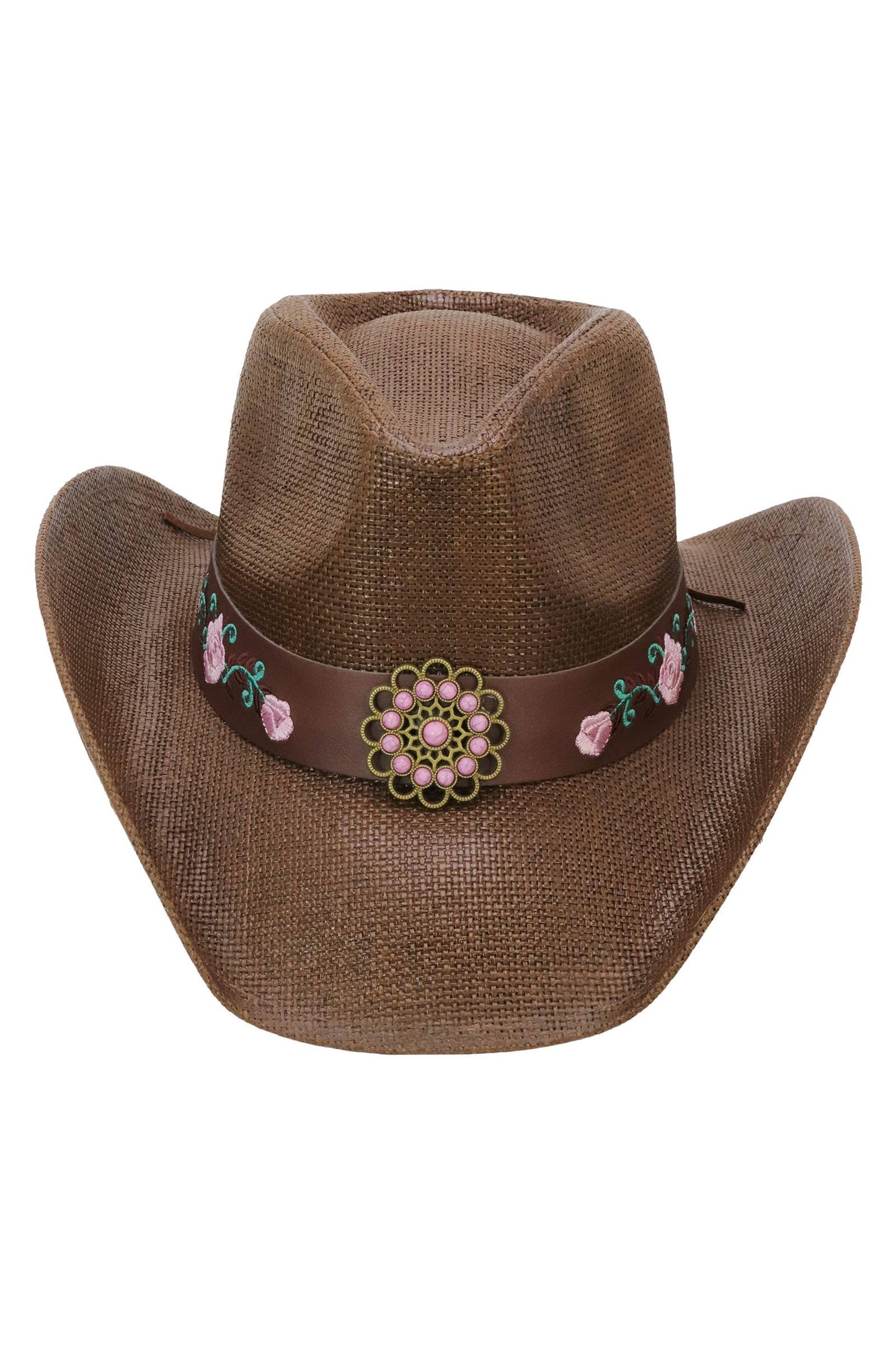 Pink Rose Concho Belt Embroidered Cowgirl Hat