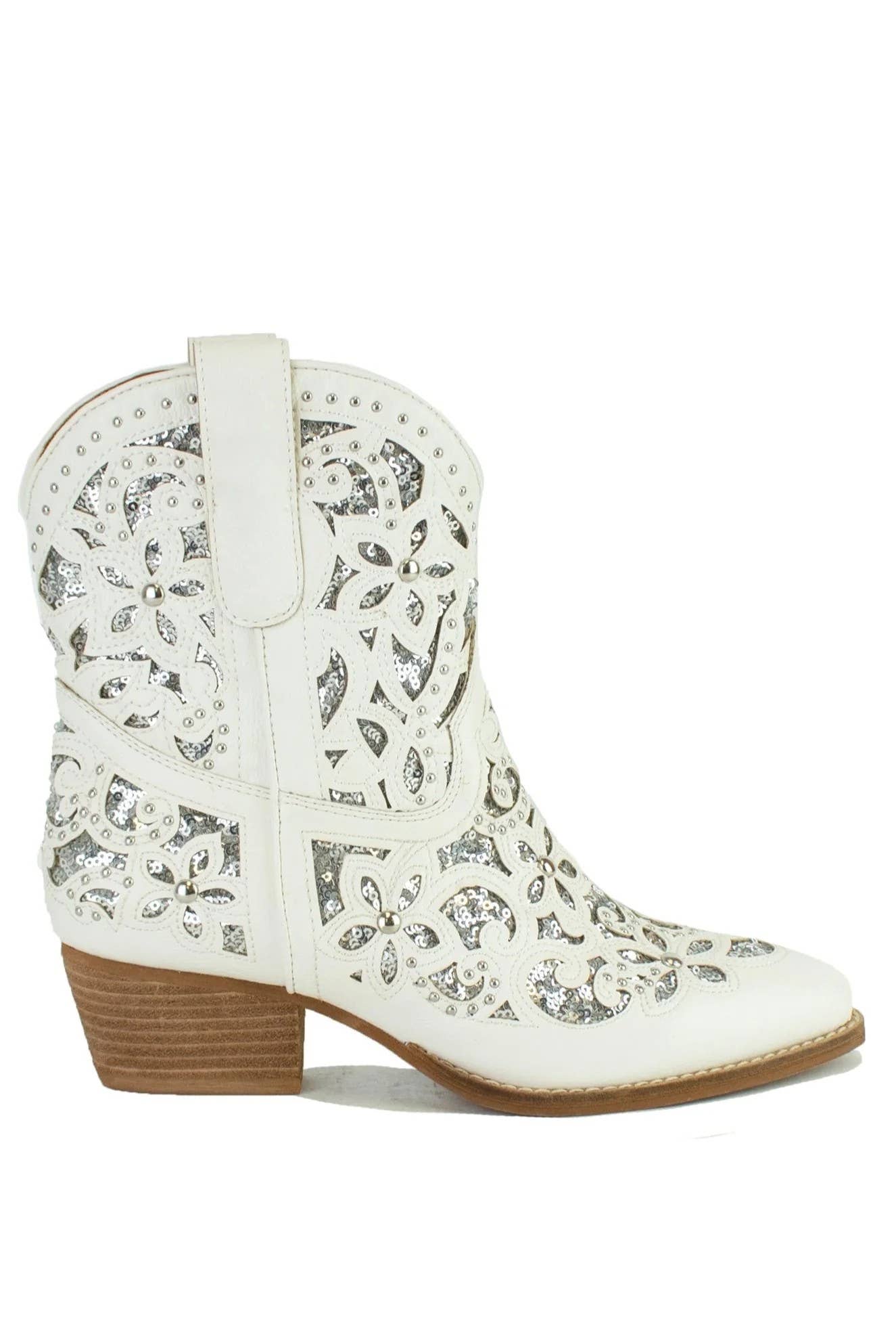 Beast Fashion Block Heel Sequins Western Cowgirl Boots