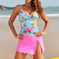 Printed Tankini Top with Scalloped Skirted Swim Bottom