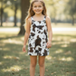 Cow printed girls denim overalls