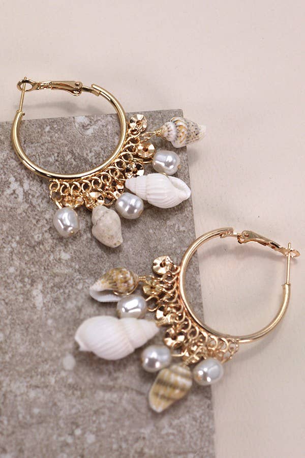 MULTI NATURAL SEASHELL CLUSTER DROP EARRINGS | 80E3051: GOLD