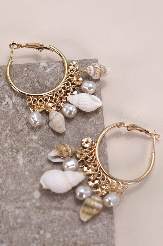 MULTI NATURAL SEASHELL CLUSTER DROP EARRINGS | 80E3051: GOLD