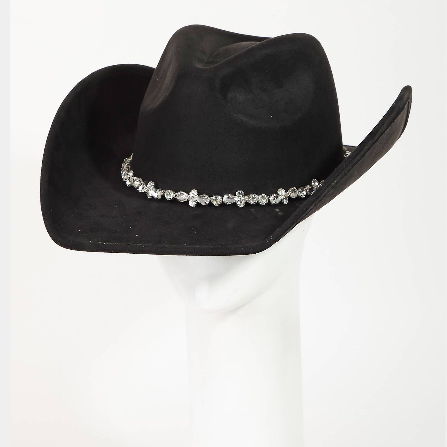 Rhinestone Studded Strap Western Cowboy Hat: BK
