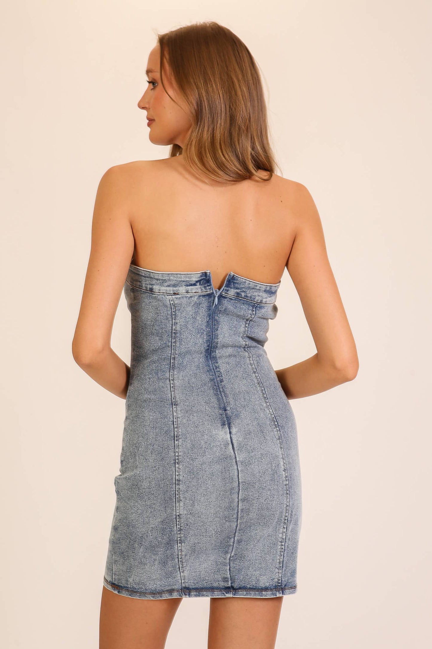 Lace-Up Stretch Denim Mini Dress
