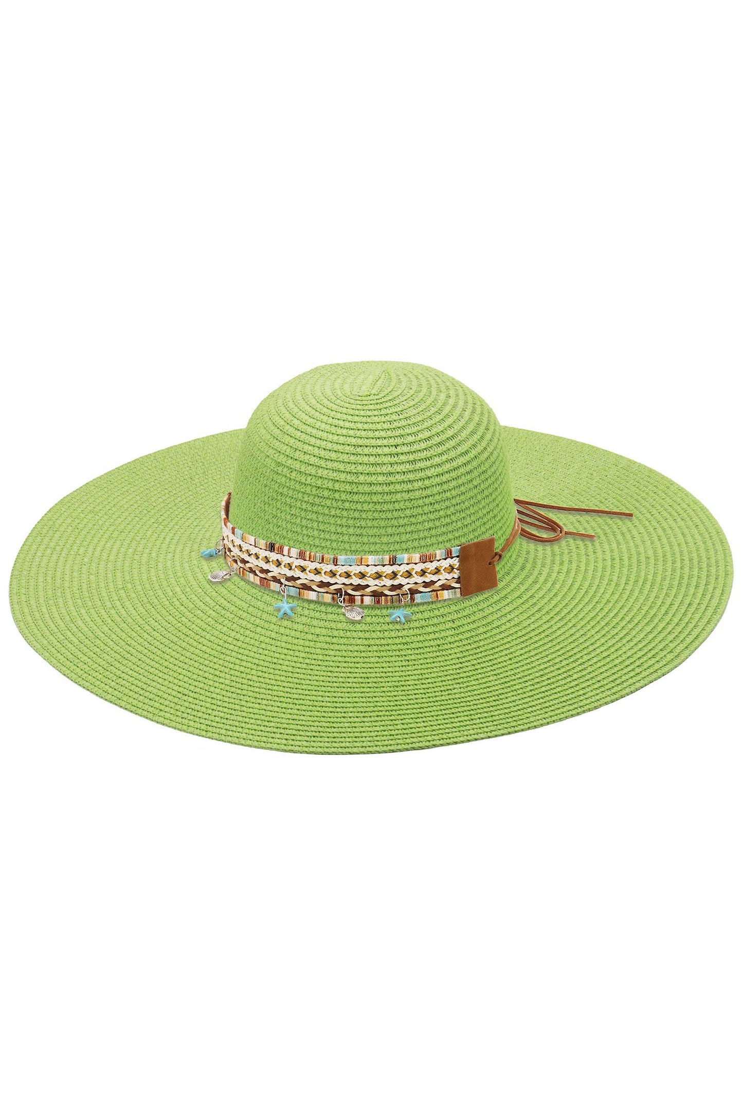 Blue Coastal Starfish Belt Floppy Straw Sun Hat