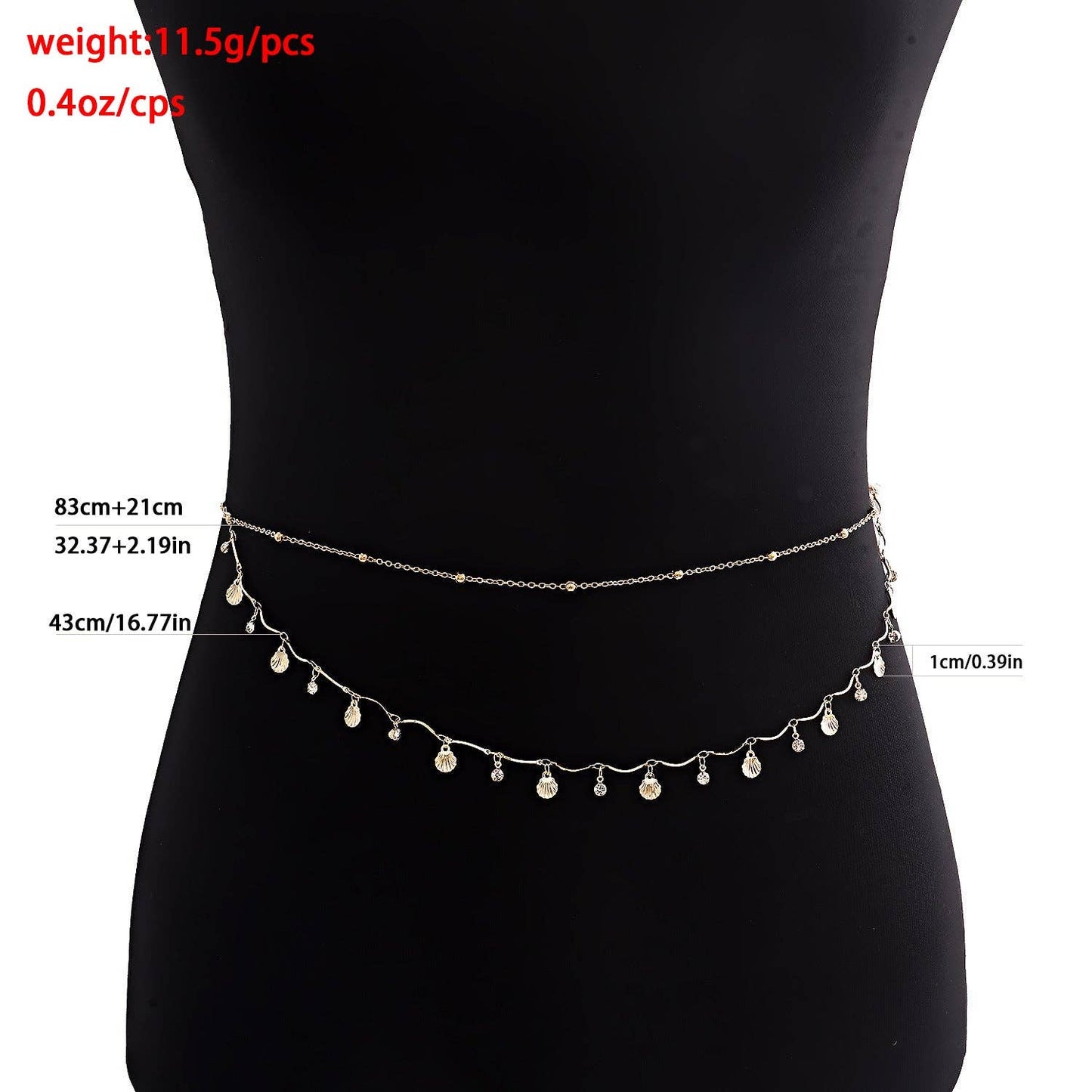 Simple Shell Sequin Rhinestone Waist Chain DP25A816: Gold