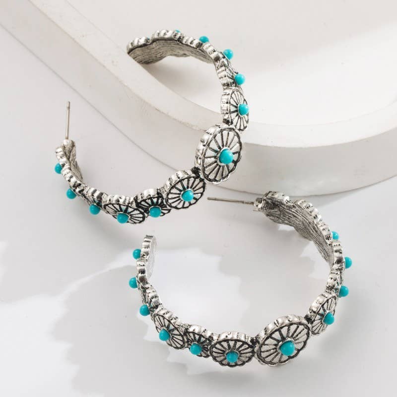 WESTERN TURQ HOOP EARRINGS