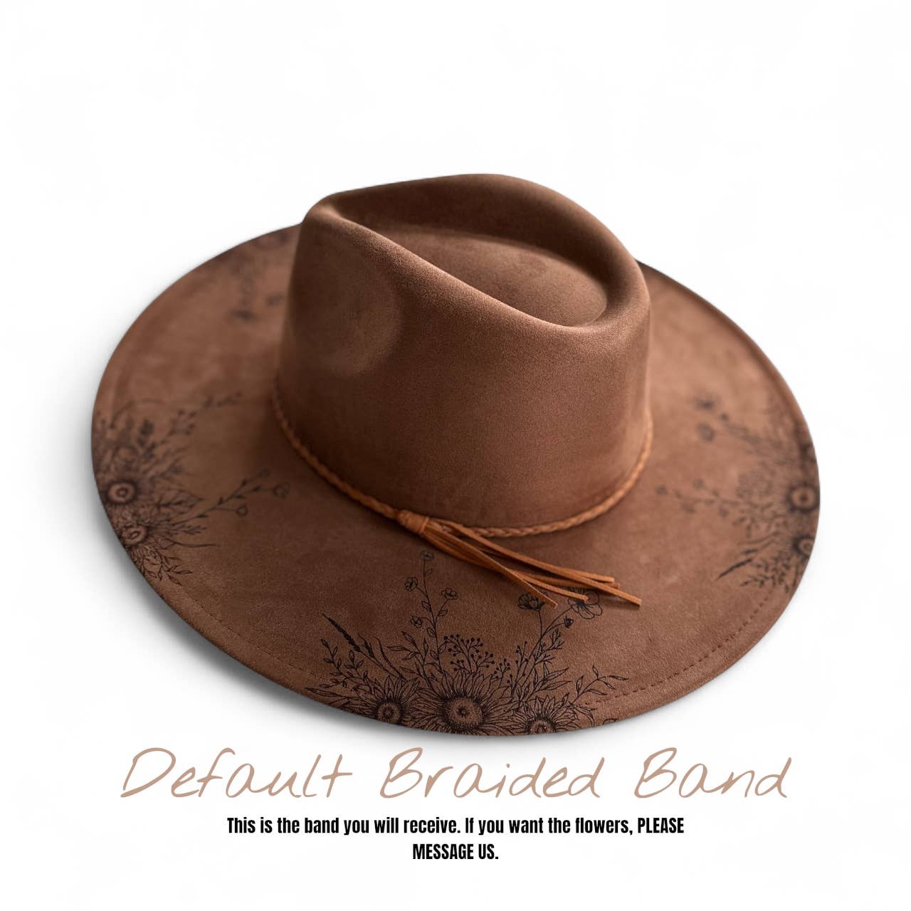 Suede Rancher Hat, Cowboy Hat | Sunflower Floral Brim: Beige