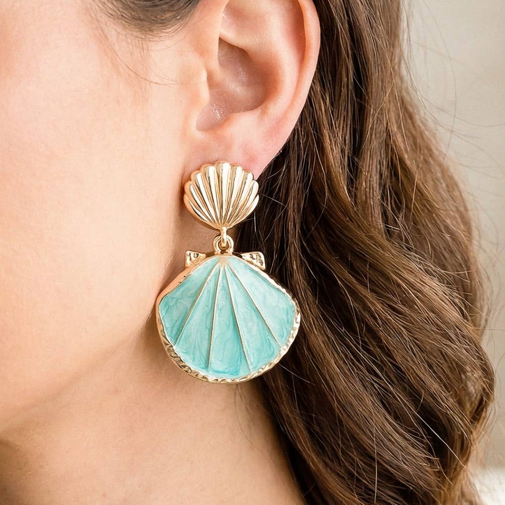Enamel Double Seashell Drop Earrings: TQ